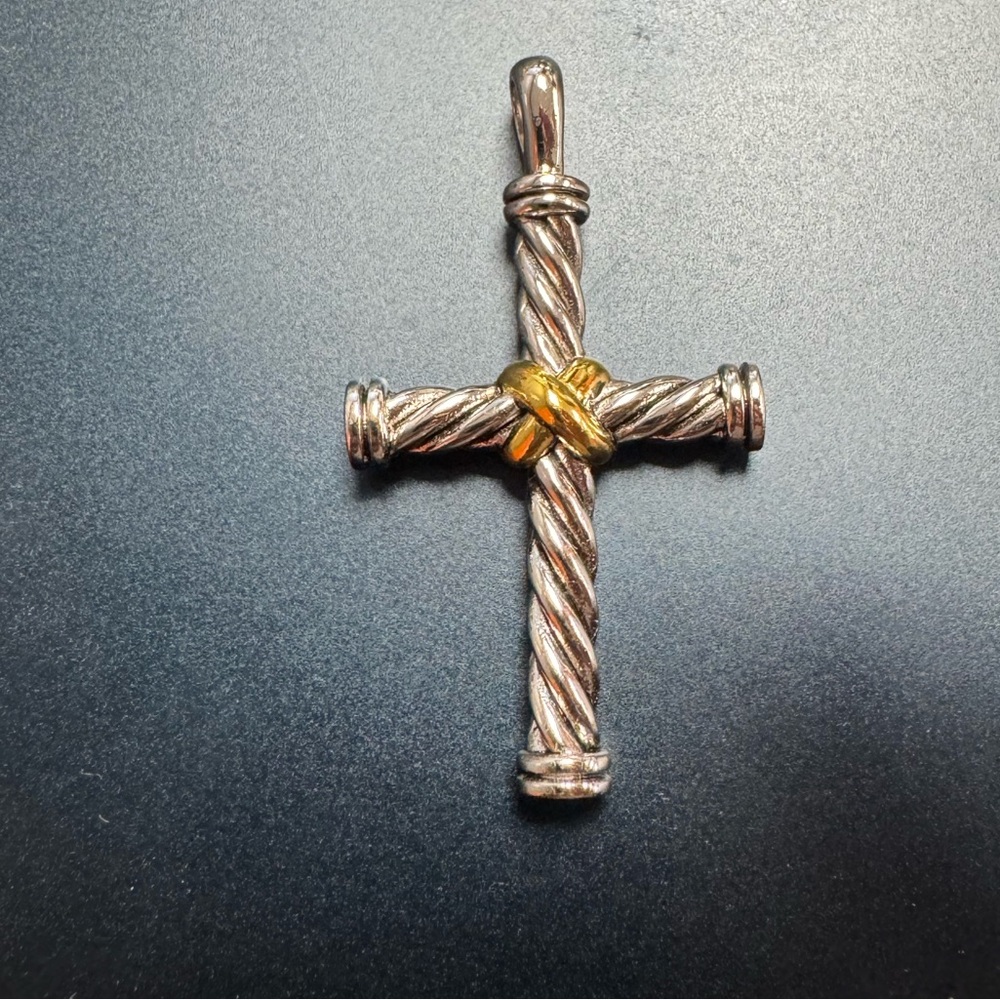 David Yurman Silver and Gold Style Cross Pendant